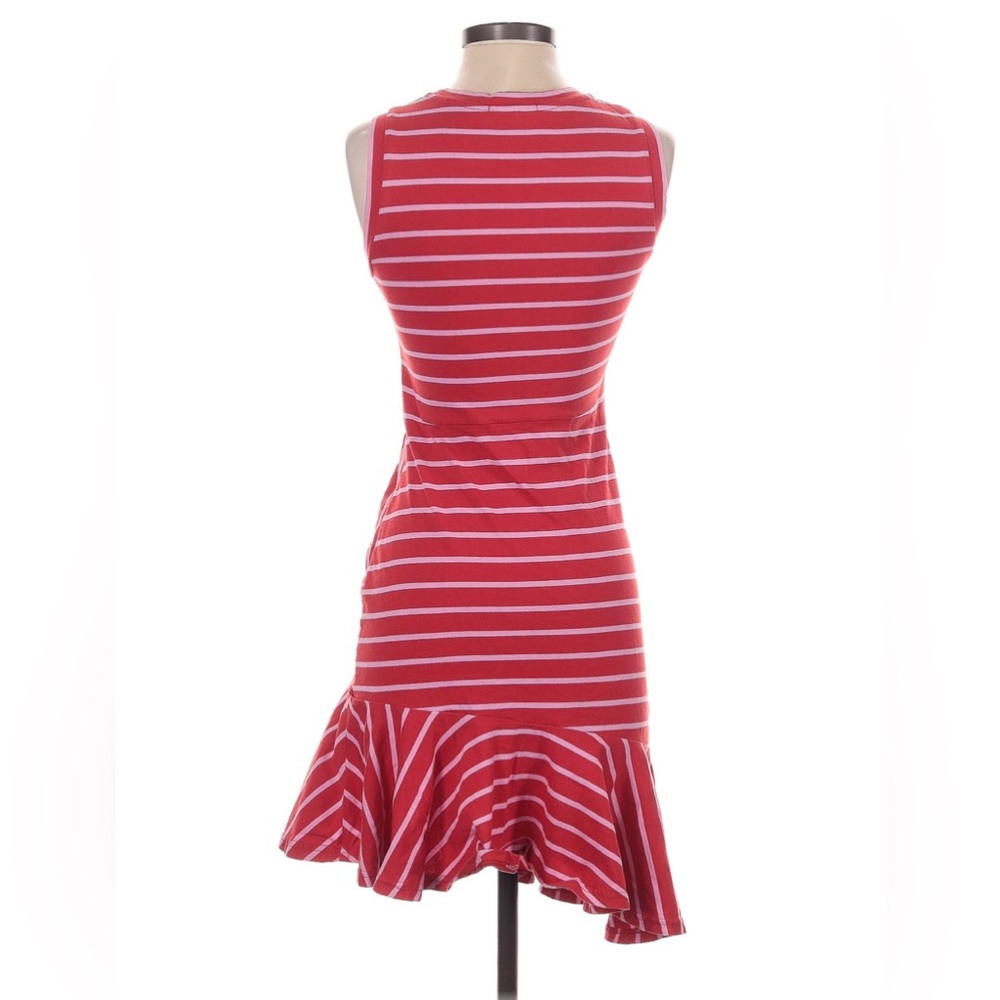 Parker Midi Dress Pink Red Striped Ruched Side - Picture 2 of 2